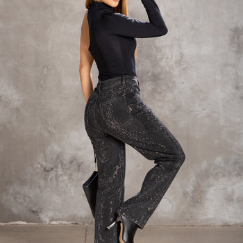 Jeans rectos negros con pedrería – Midnight Glam