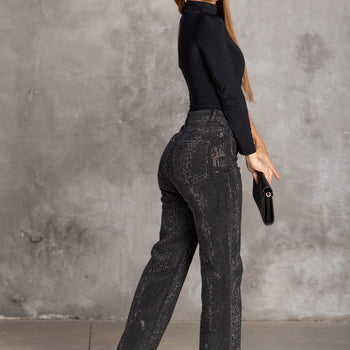 Jeans rectos negros con pedrería – Midnight Glam