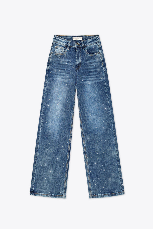 Jeans wide leg azules con brillos – Soho Classic