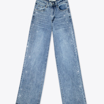 Jeans wide leg azul claro con brillos laterales – Skyline Shine