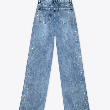 Jeans wide leg azul claro con brillos laterales – Skyline Shine