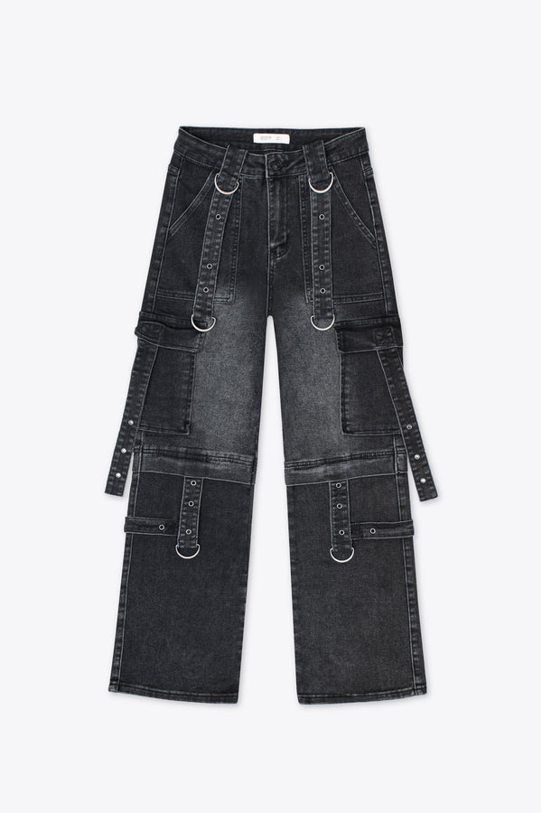 Jeans carpintero con aros y correas – Rebel Night