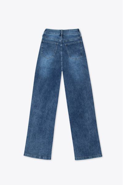 Jeans wide leg azul medio con rotos – Siena Curve