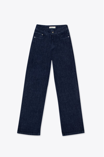 Jeans wide leg azul oscuro de tiro alto – Río Dark