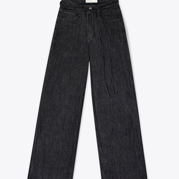 Jeans wide leg negros con cintura ajustable – Velvet Obsidian