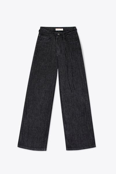 Jeans wide leg negros con cintura ajustable – Velvet Obsidian