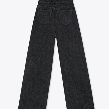 Jeans wide leg negros con cintura ajustable – Velvet Obsidian