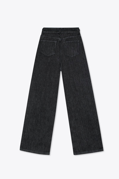 Jeans wide leg negros con cintura ajustable – Velvet Obsidian