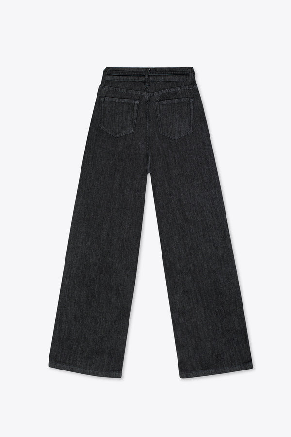 Jeans wide leg negros con cintura ajustable – Velvet Obsidian