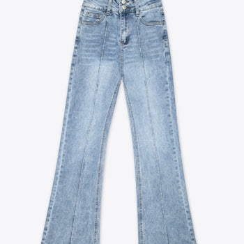 Jeans acampanados azul claro con doble botón – Bluelight Flare