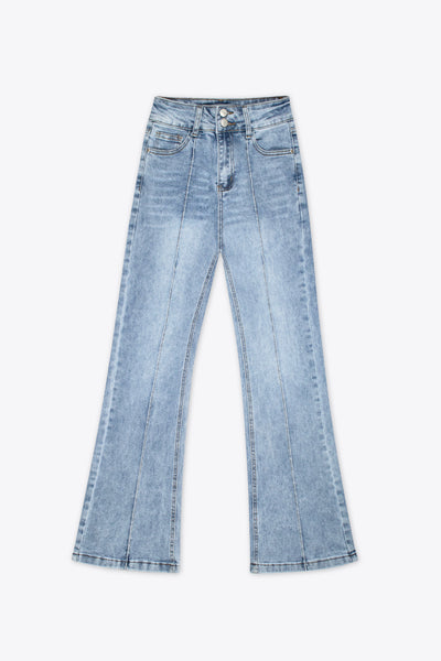 Jeans acampanados azul claro con doble botón – Bluelight Flare