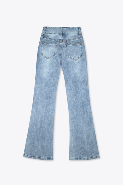 Jeans acampanados azul claro con doble botón – Bluelight Flare