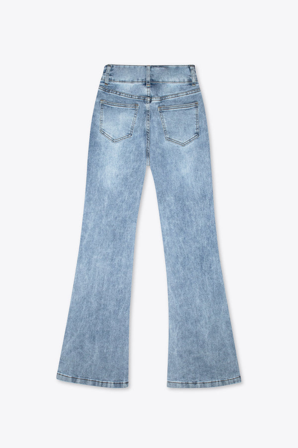Jeans acampanados azul claro con doble botón – Bluelight Flare