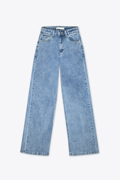 Jeans wide leg azul claro con hebilla trasera – Harper Blue