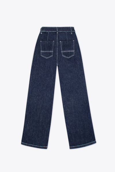 Jeans wide leg azul oscuro con costuras contrastantes – Neon Dark