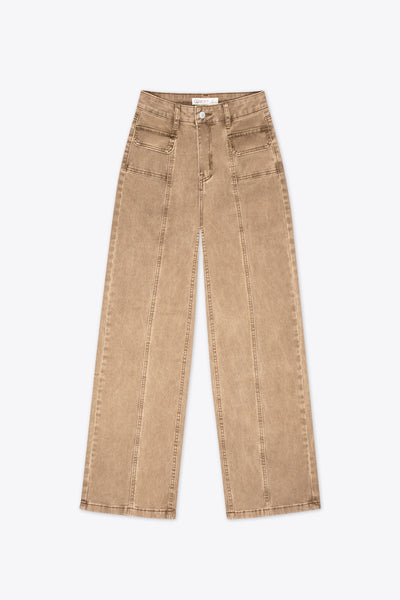 Pantalón wide leg camel con bolsillos frontales – Chelsea Utility
