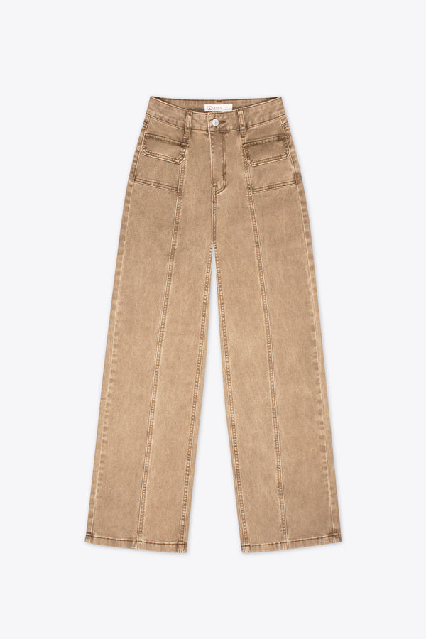Pantalón wide leg camel con bolsillos frontales – Chelsea Utility