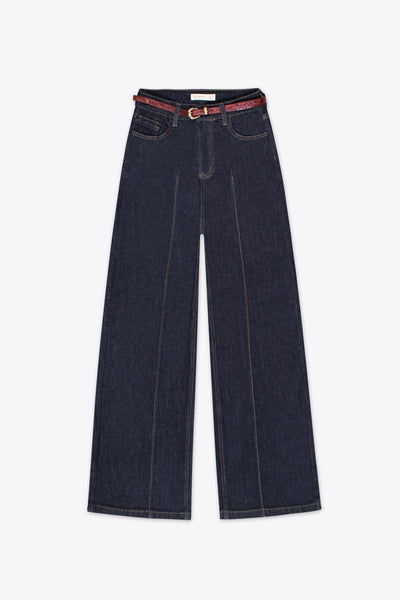 Jeans wide leg azul oscuro con cinturón – Canyon Blue
