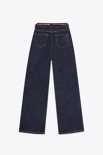 Jeans wide leg azul oscuro con cinturón – Canyon Blue