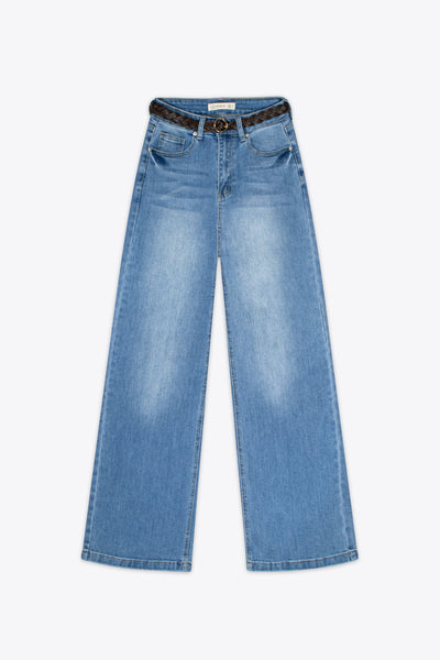 Jeans wide leg azul medio desgastados – Desert Run