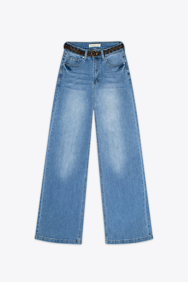 Jeans wide leg azul medio desgastados – Desert Run