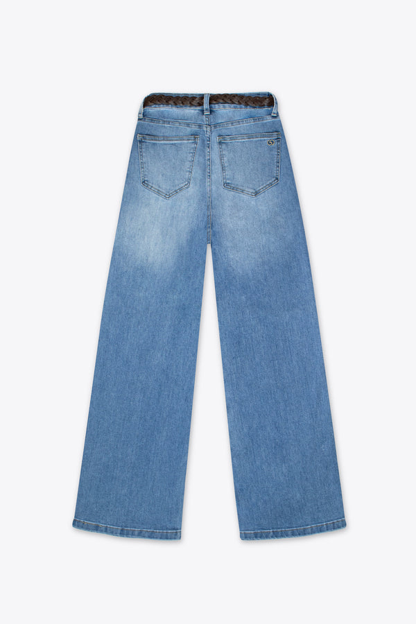Jeans wide leg azul medio desgastados – Desert Run