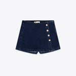 Falda short de mezclilla cruzada con botones – Blue Dusk