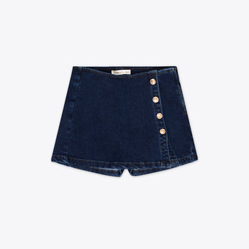 Falda short de mezclilla cruzada con botones – Blue Dusk