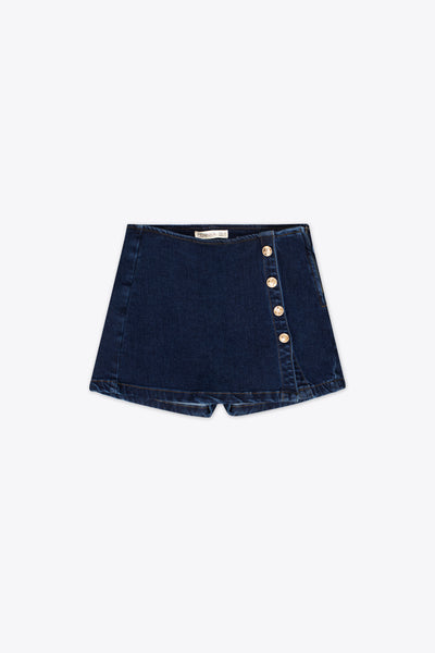 Falda short de mezclilla cruzada con botones – Blue Dusk