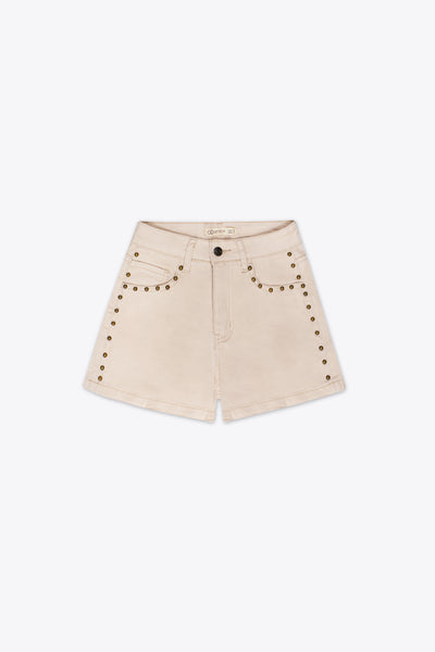 Short de mezclilla beige con apliques metálicos – Desert Sand