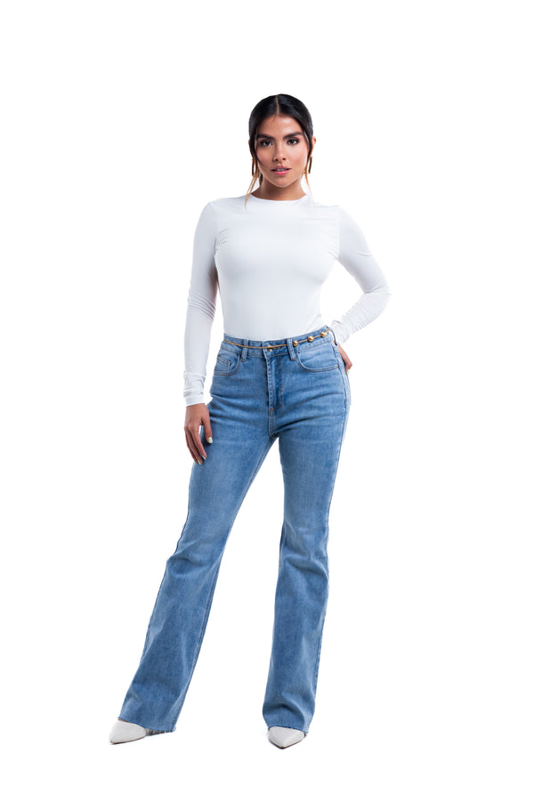 Jeans acampanados azul claro sin bastilla – Sol Light Wash
