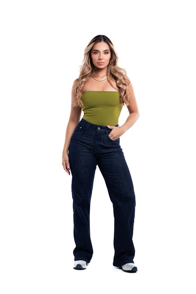 Jeans wide leg azul oscuro de tiro alto – Río Dark