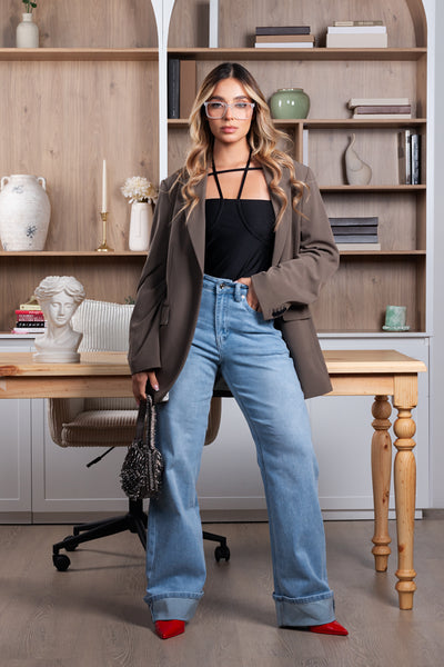 Jeans wide leg azul claro con doblez – Luna Alta